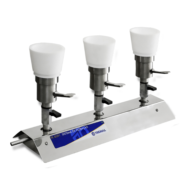TECNAL TE-0591 Filtrasyon Sistemi -- 3lü Membran Filtrasyon Ünitesi (Paslanmaz Çelik, Vakum Pompalı)